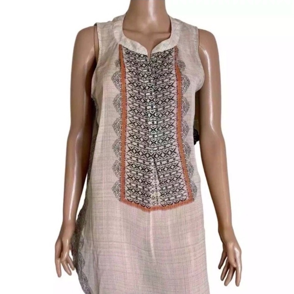 Xnox Rose Sleeveless Beige Tunic with Embroidered Detail coverup boho